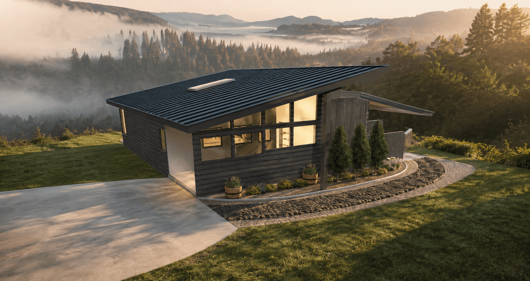 Front exterior rendering of Bluffside Chalet