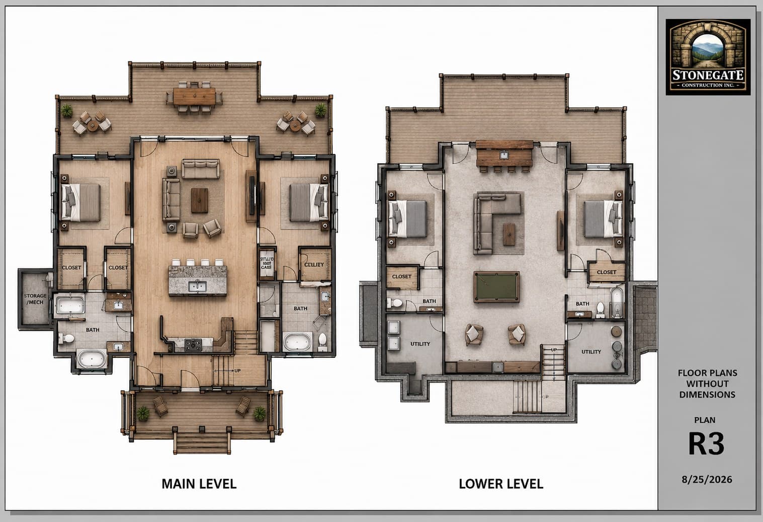 Dimension-free furnished Enchanted Forest main and lower level floor plan preview