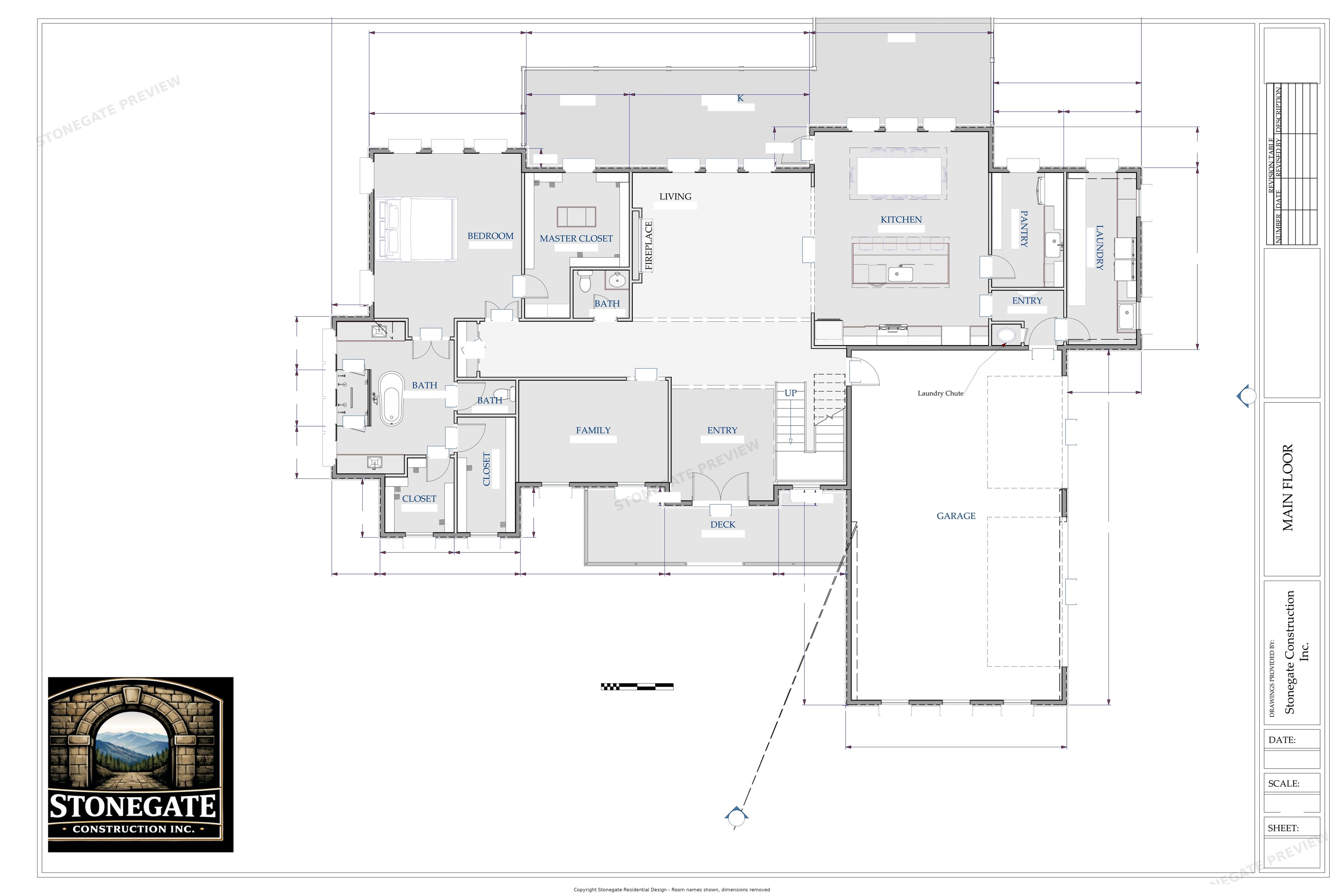 Dimension-free Country Craftsman main-level floor plan preview