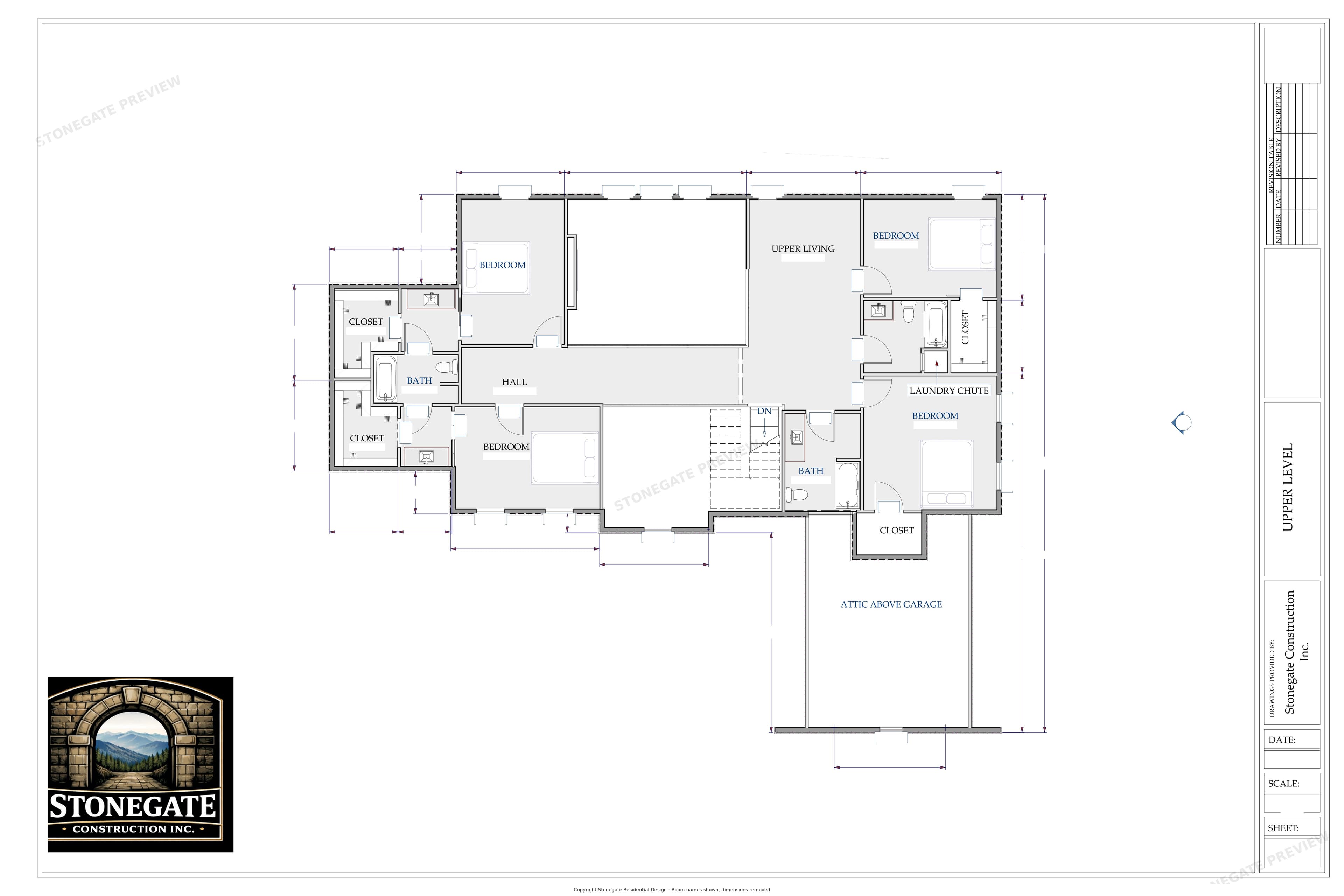 Dimension-free Country Craftsman upper-level floor plan preview